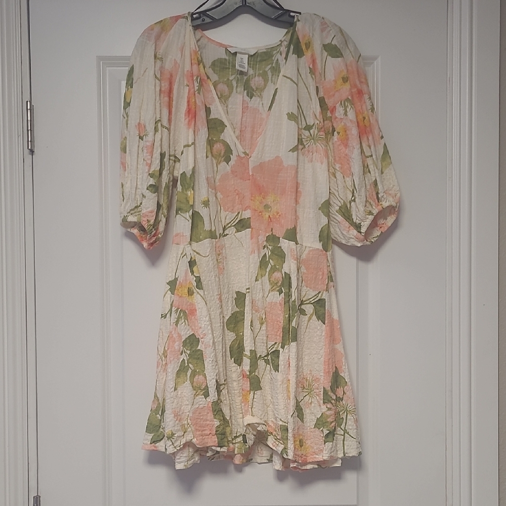 H&M Floral Mini Dress - Green And Cream